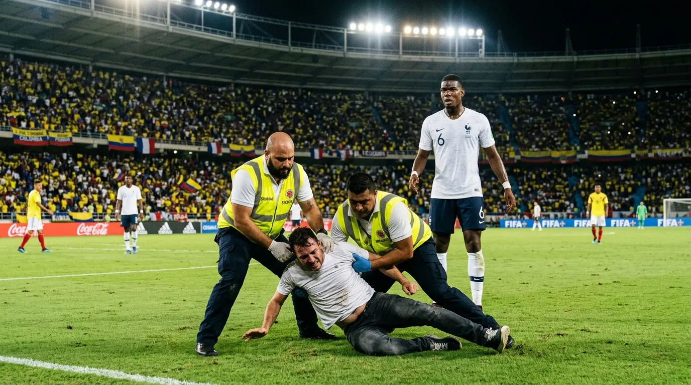 Seguridad expulsa invasor durante partido de fútbol internacional