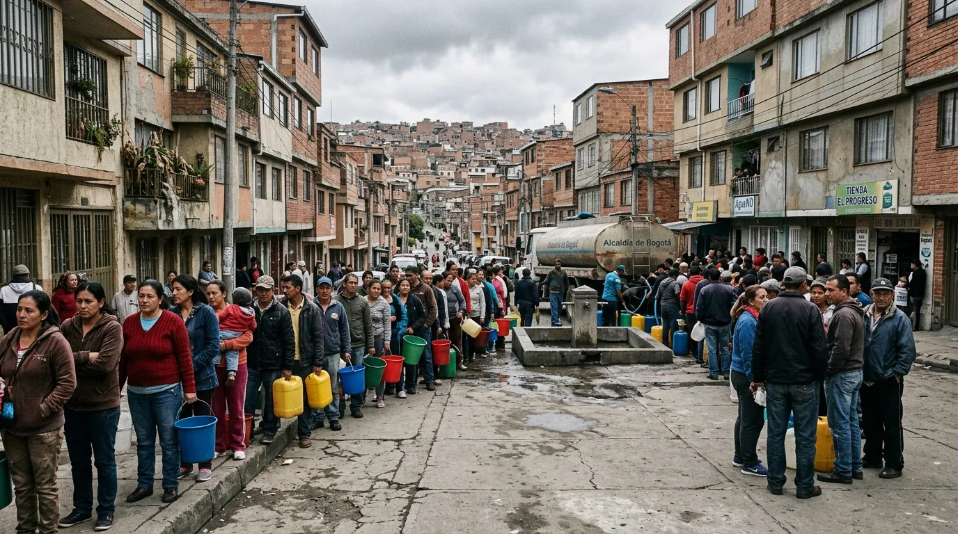 Habitantes hacen fila para obtener agua de camión cisterna