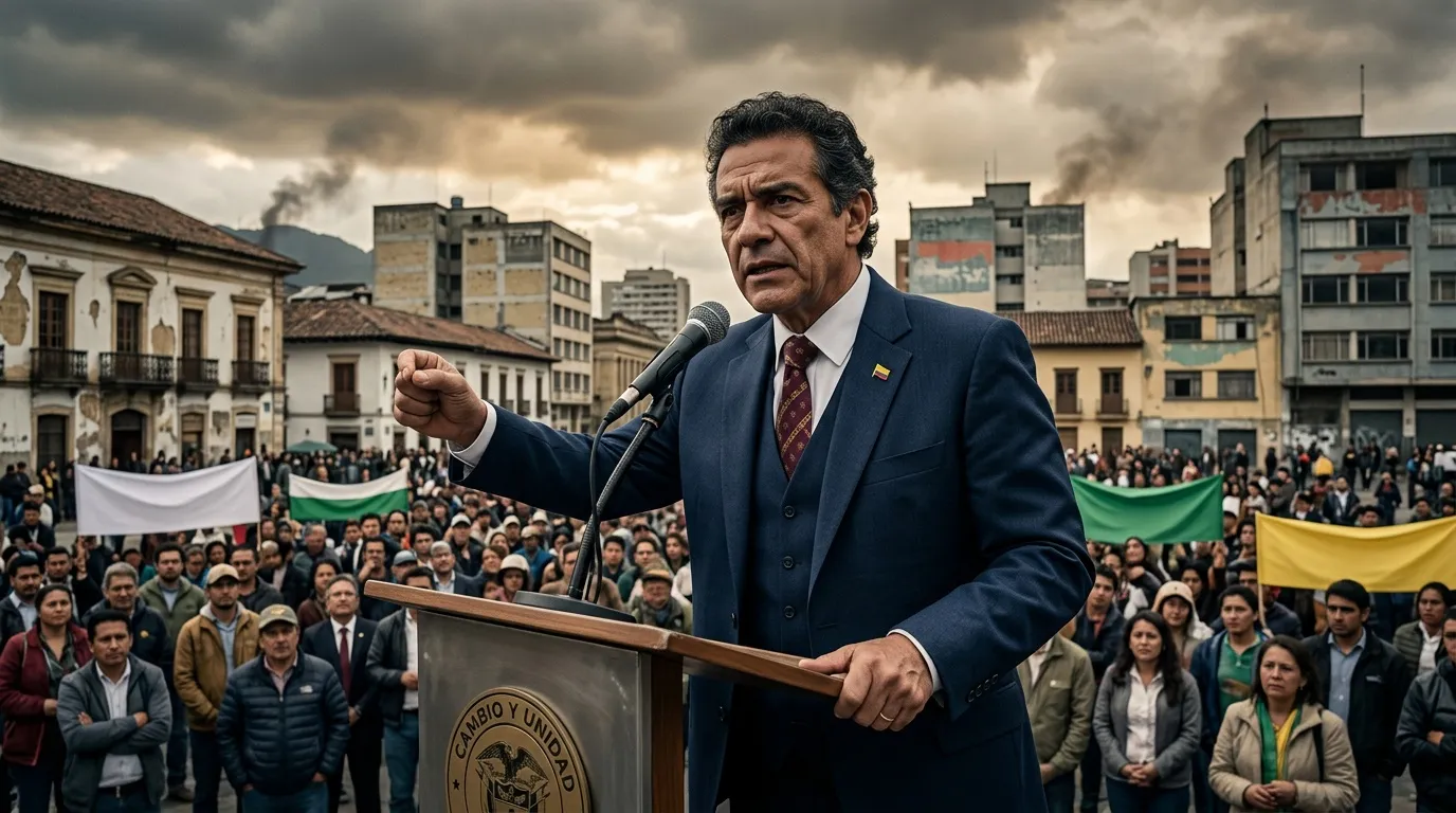 PolĆtico pronuncia discurso ante multitud en plaza colonial