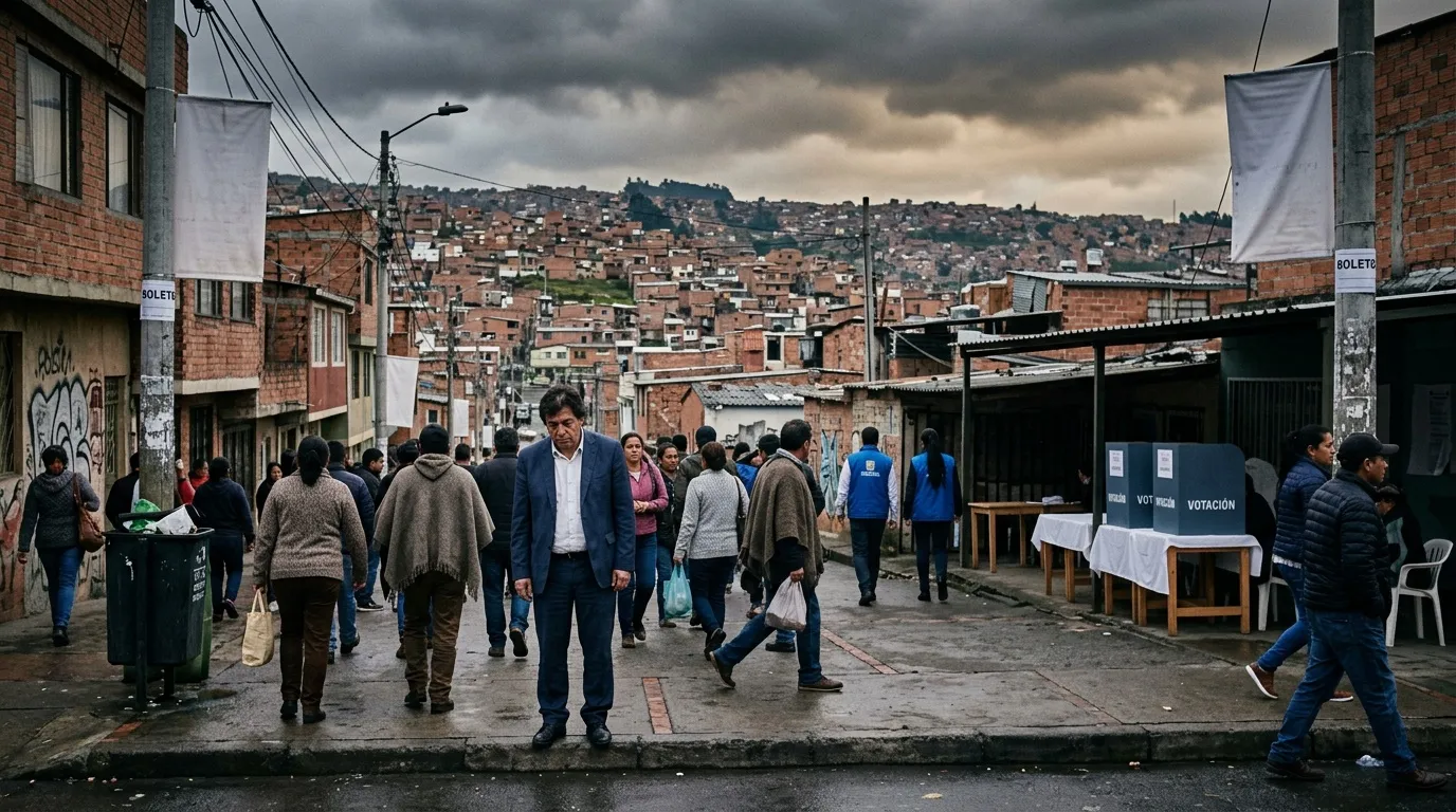 Ciudadanos votando en calle de comunidad montañosa andina