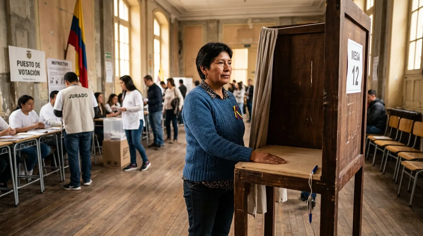 Mujer votando en mesa electoral durante proceso democrático.
