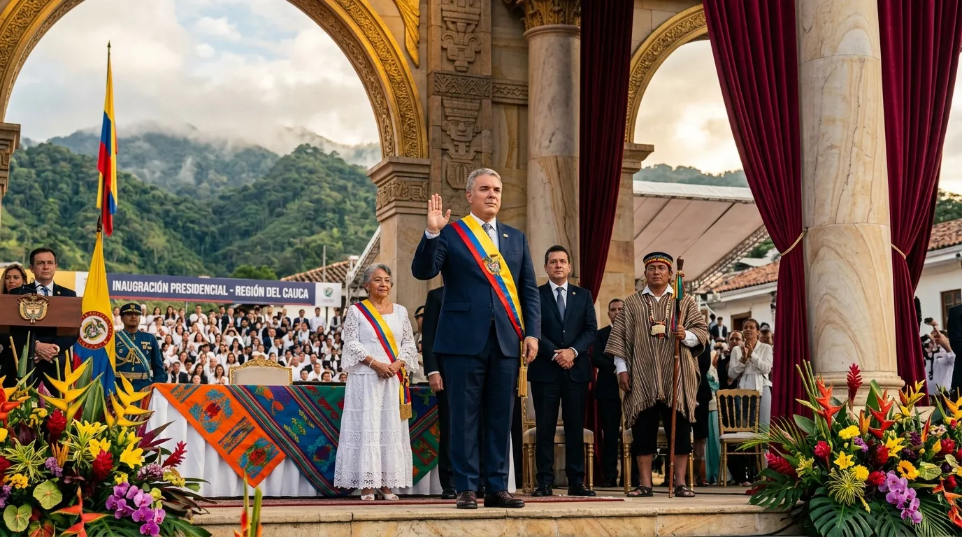 Presidente con banda tricolor durante ceremonia inaugural oficial.