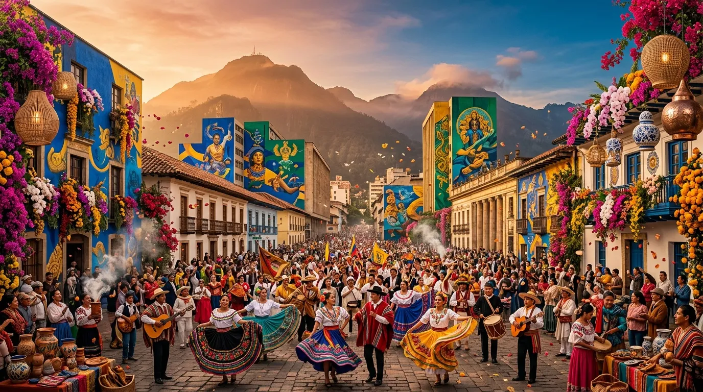 Multitud celebra festival tradicional en plaza colonial montañosa