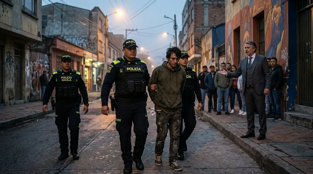 Policías escoltan a detenido por calle de ciudad