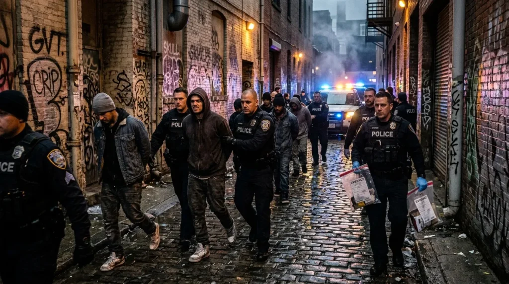 Policías en alerta durante operación nocturna en callejón estrecho