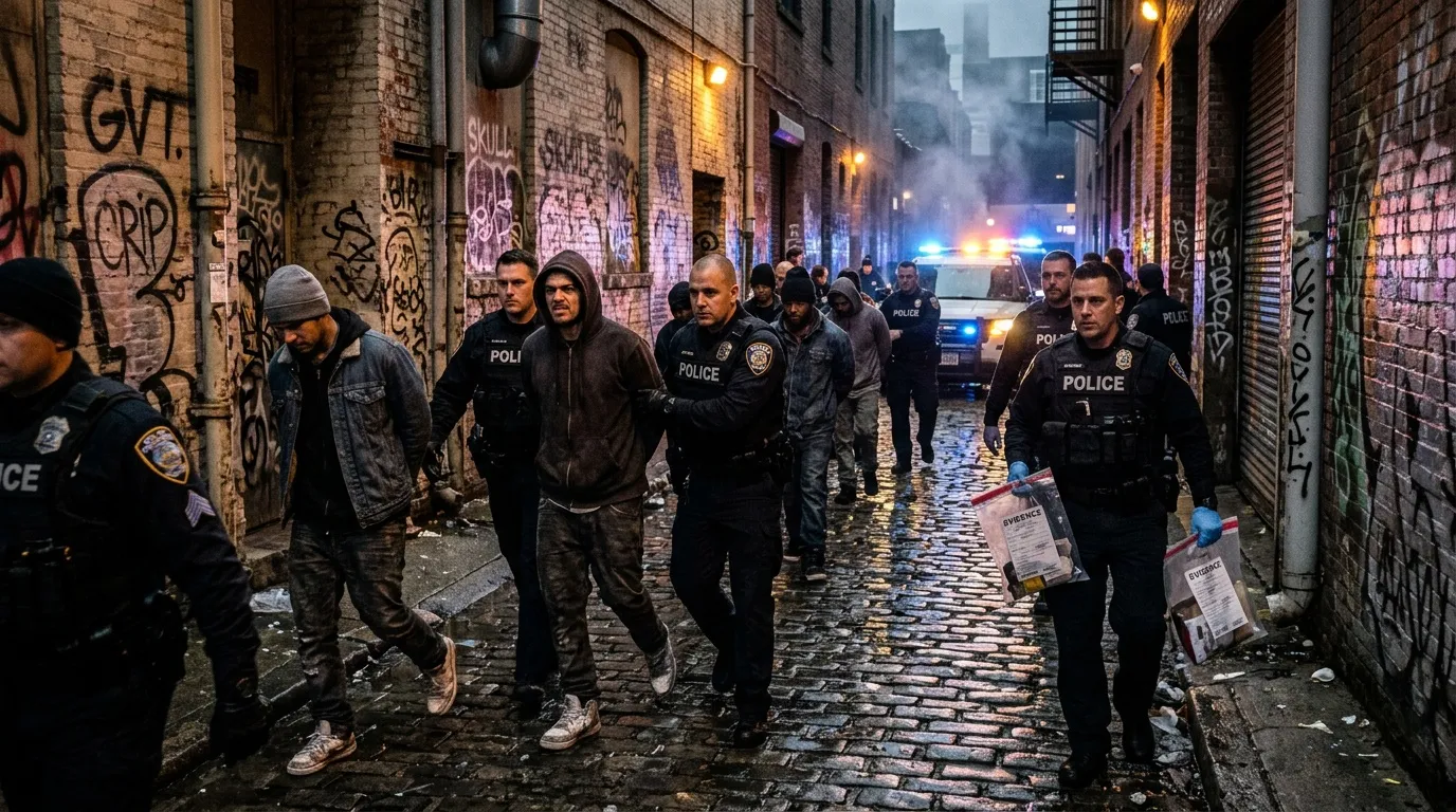 PolicÃas en alerta durante operación nocturna en callejón estrecho