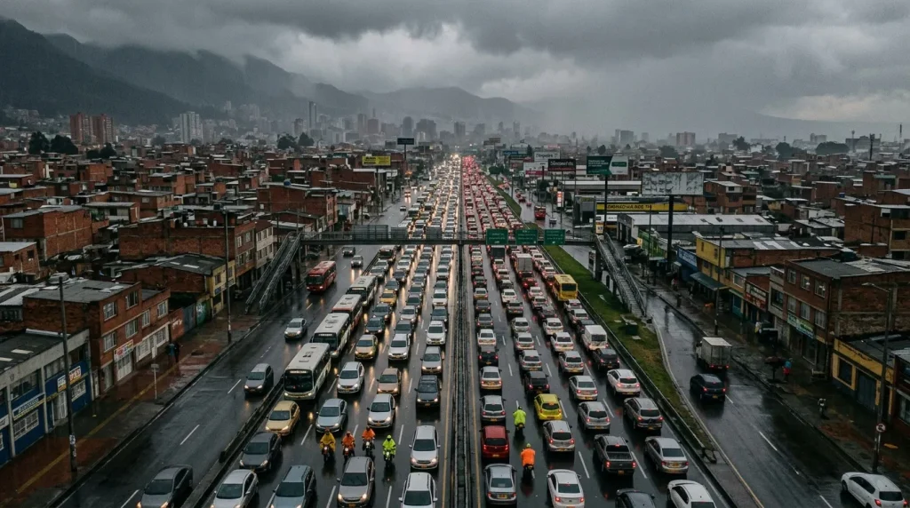 Miles de taxis atrapados en embotellamiento en ciudad andina.