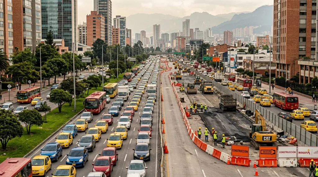 Embotellamiento masivo de tráfico en avenida principal bogotana