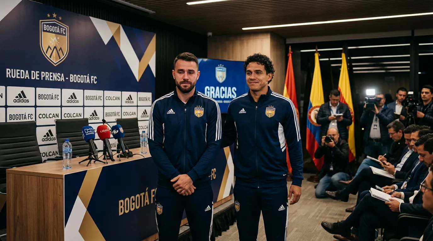 Dos jugadores de Bogotá FC en rueda de prensa oficial